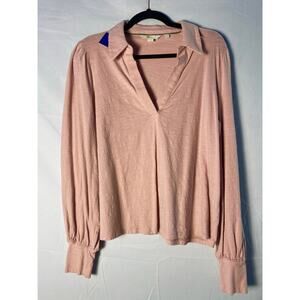 Boden Dusty Pink V-Neck Collared Long Sleeve Blouse Women's Size Large Casual
